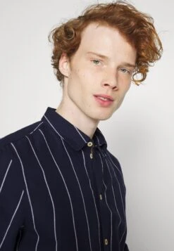 Pier One Linen Mix Stripe - Shirt - Dark Blue -Clothing Category Store 368860f76af348d18efc7d675b2e5f38